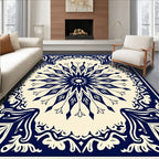 Intricate Navy Floral Medallion Design Rug