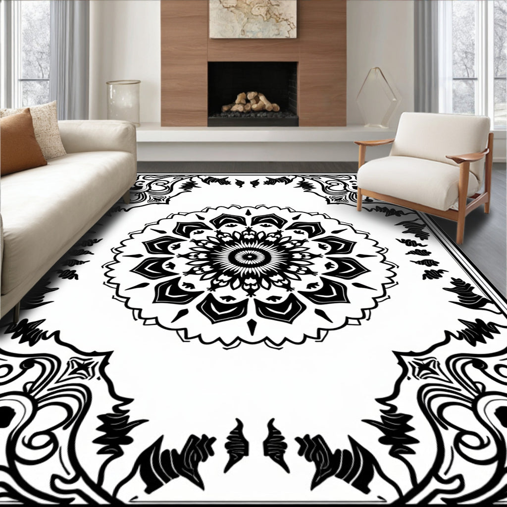 Intricate Mandala Floral Border Design Rug