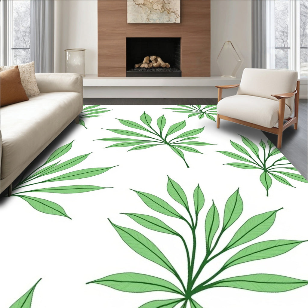 Green Leaf Patterned Fresh Design Rug