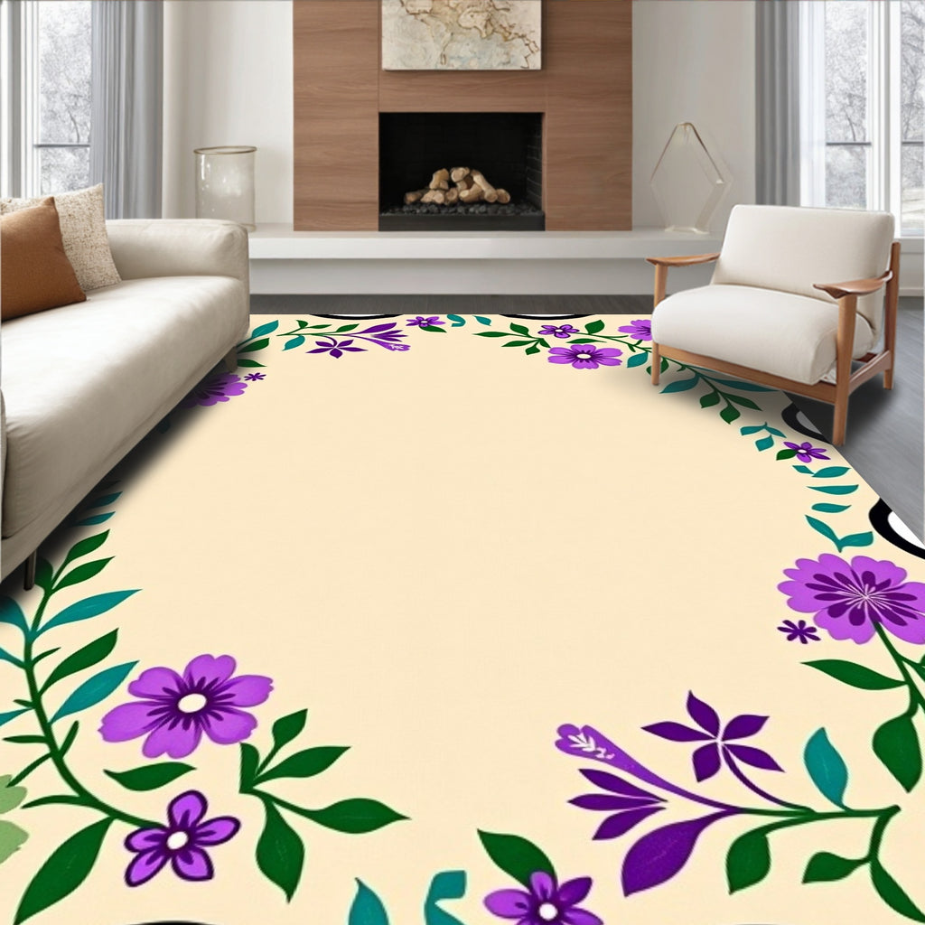Vibrant Purple Floral Border Pattern Rug