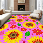 Vibrant Yellow Sunflower Floral Pattern Rug