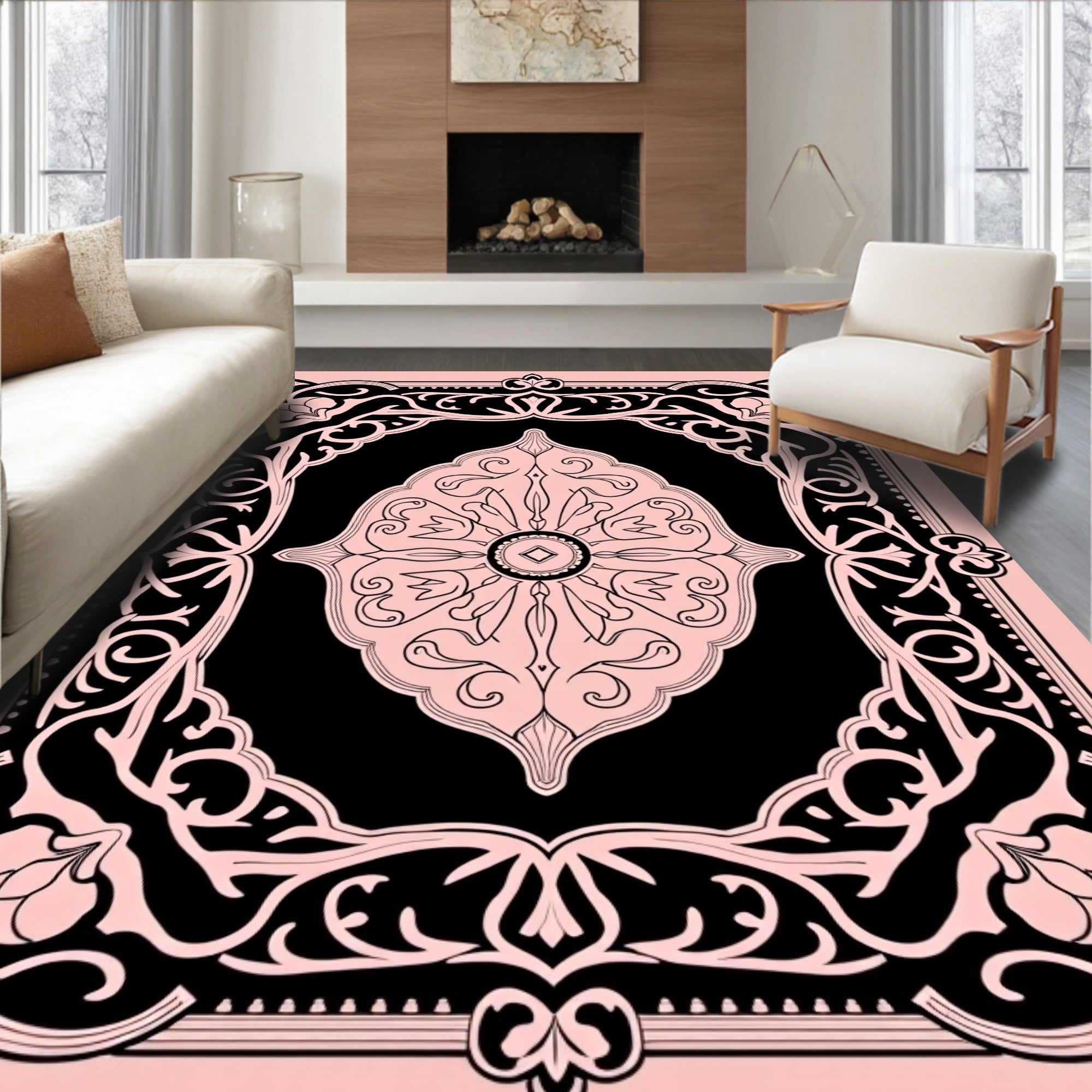 Floral Scrollwork Classic Mandala Design Rug