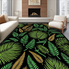 Tropical Foliage Black Gold Green Rug