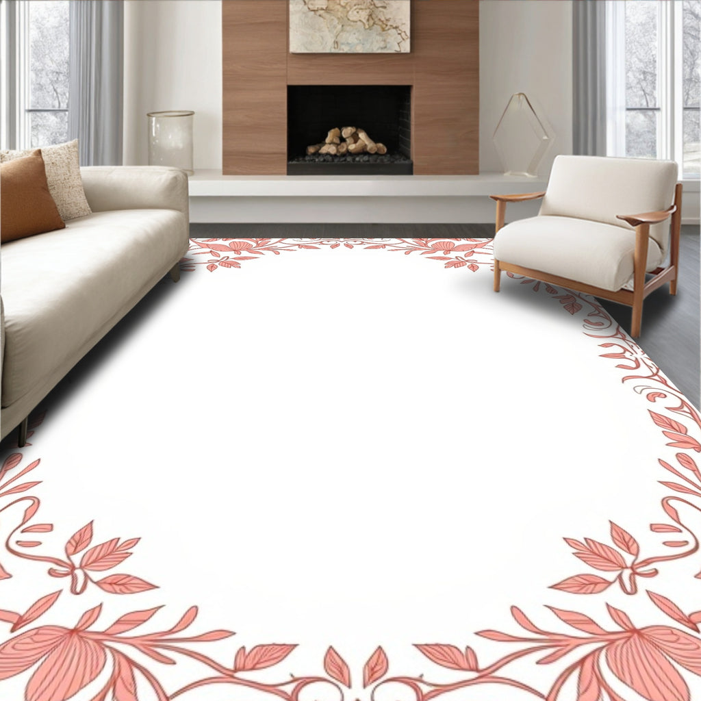 Coral Floral Vines Frame Design Rug