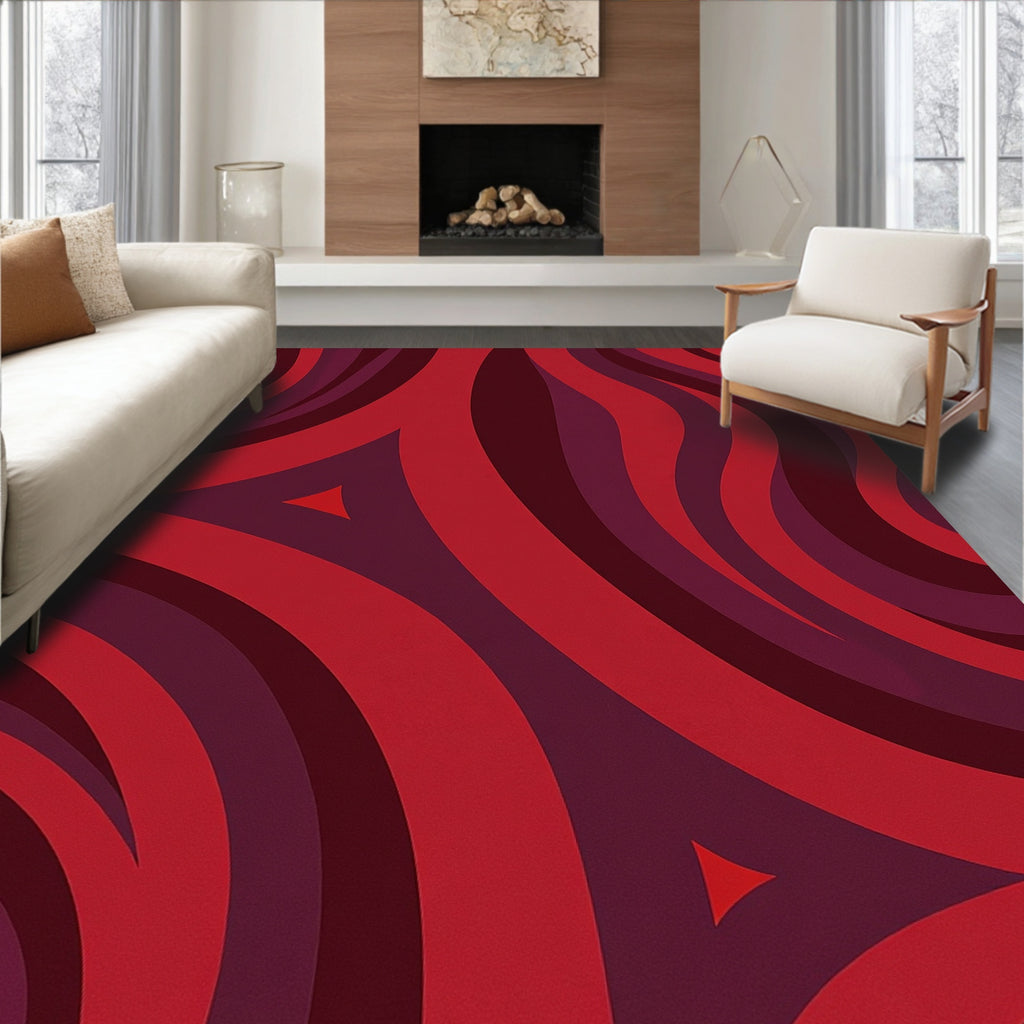 Crimson Swirls Geometric Pattern Rug