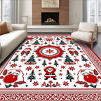 Christmas Santa Trees Medallion Border Rug