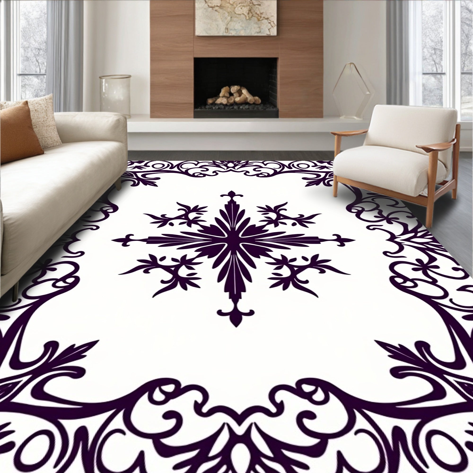Classic Floral Medallion Border Design Rug