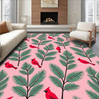 Pink Cardinal Pine Branch Whimsical Rug