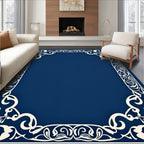 Classic Blue White Floral Border Rug
