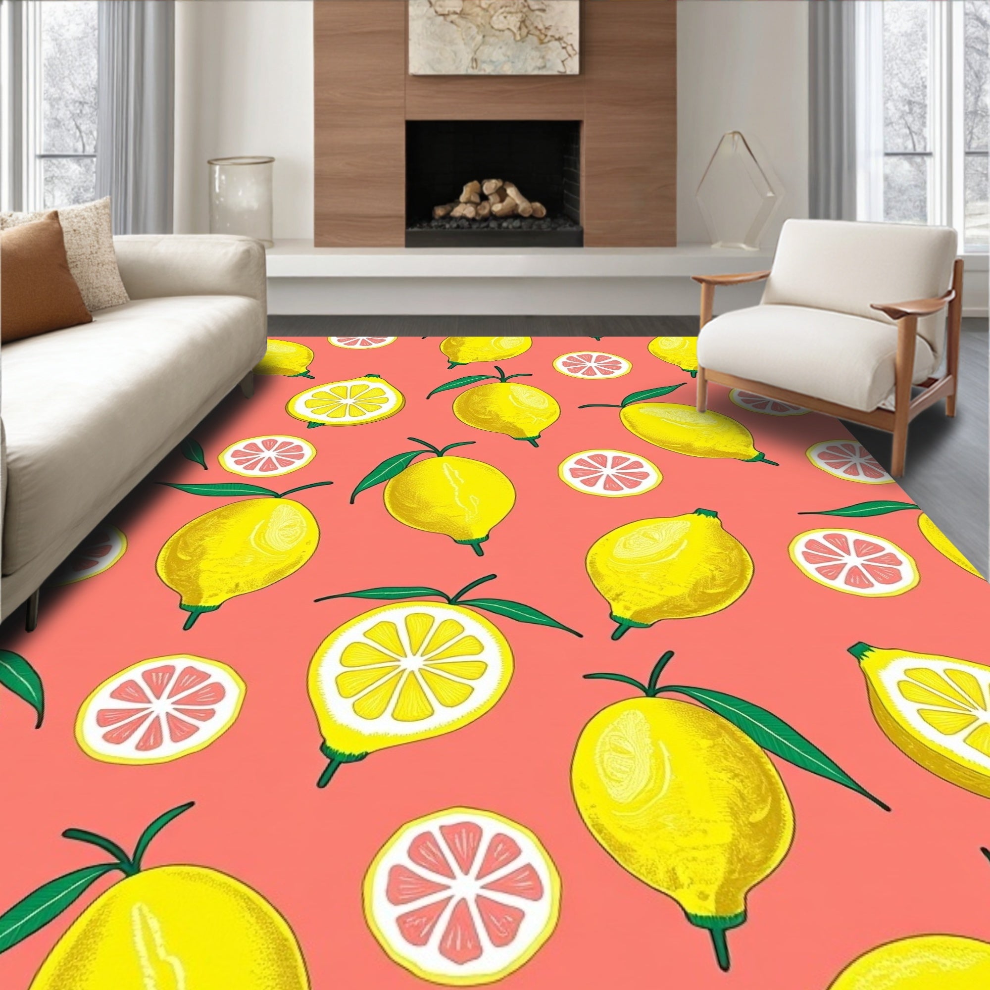 Drawn Yellow Lemon Pattern Design Rug