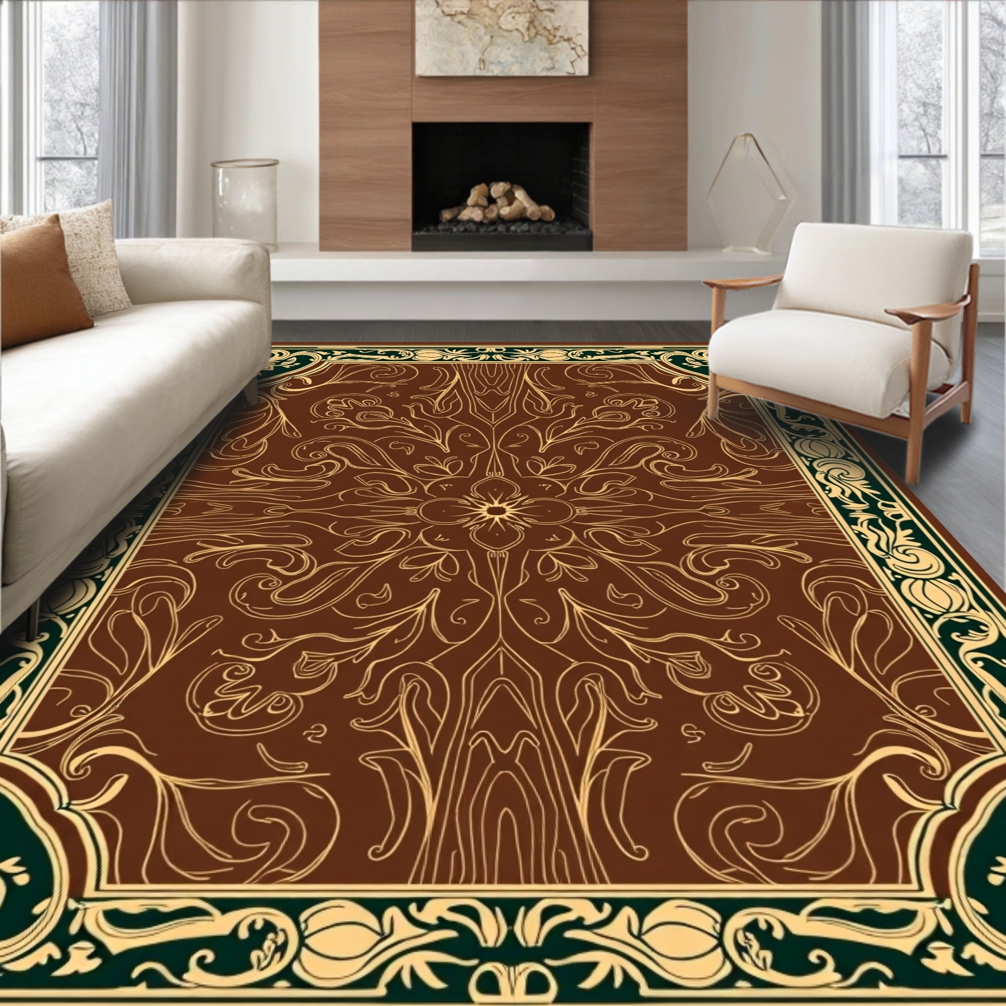 Classic Floral Scrollwork Ornate Design Rug