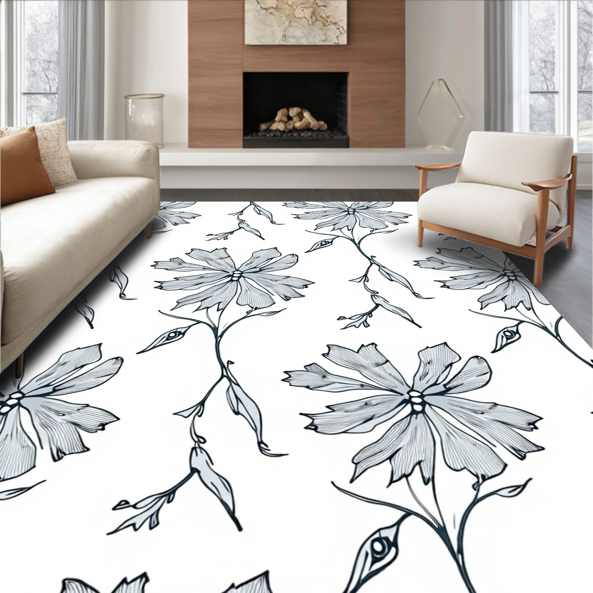 Delicate Blue Floral Vine Rug