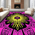 Vivid Hot Pink Yellow Floral Medallion Rug