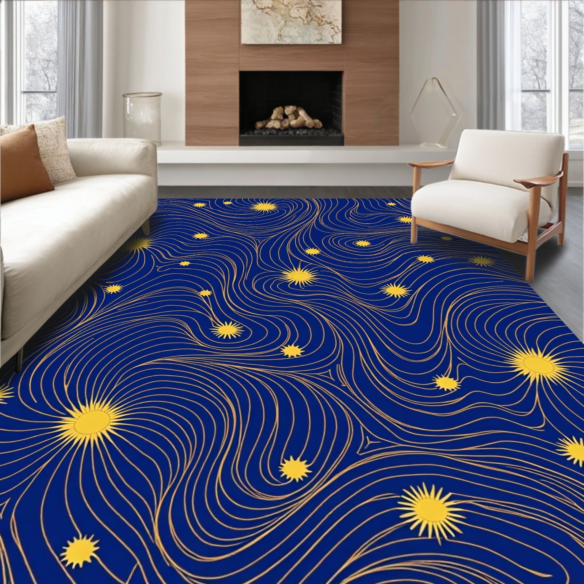 Celestial Waves Organic Pattern Design Rug