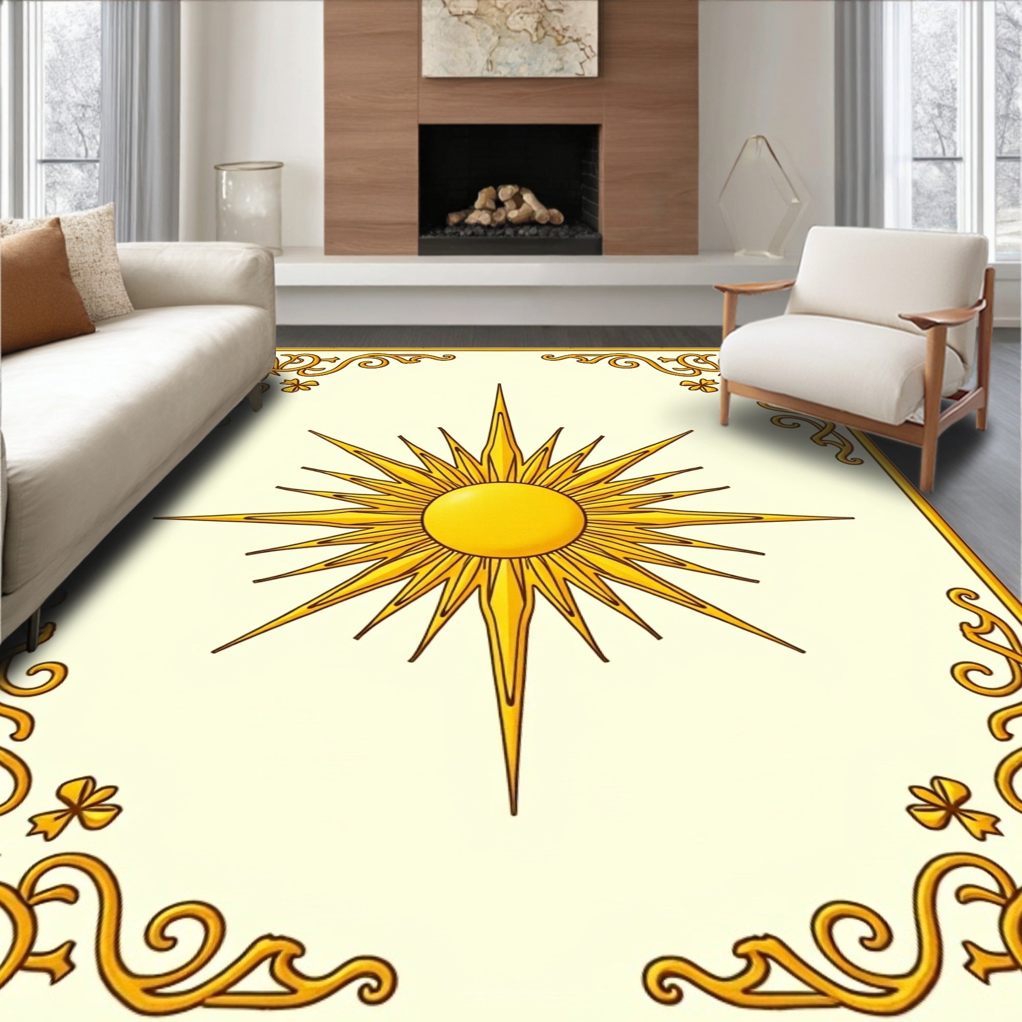 Radiant Sun Celestial Border Design Rug