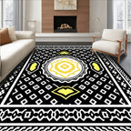 Black Yellow Geometric Diamond Medallion Rug