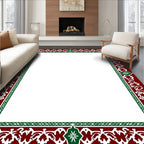 Rich Red Green Floral Border Rug