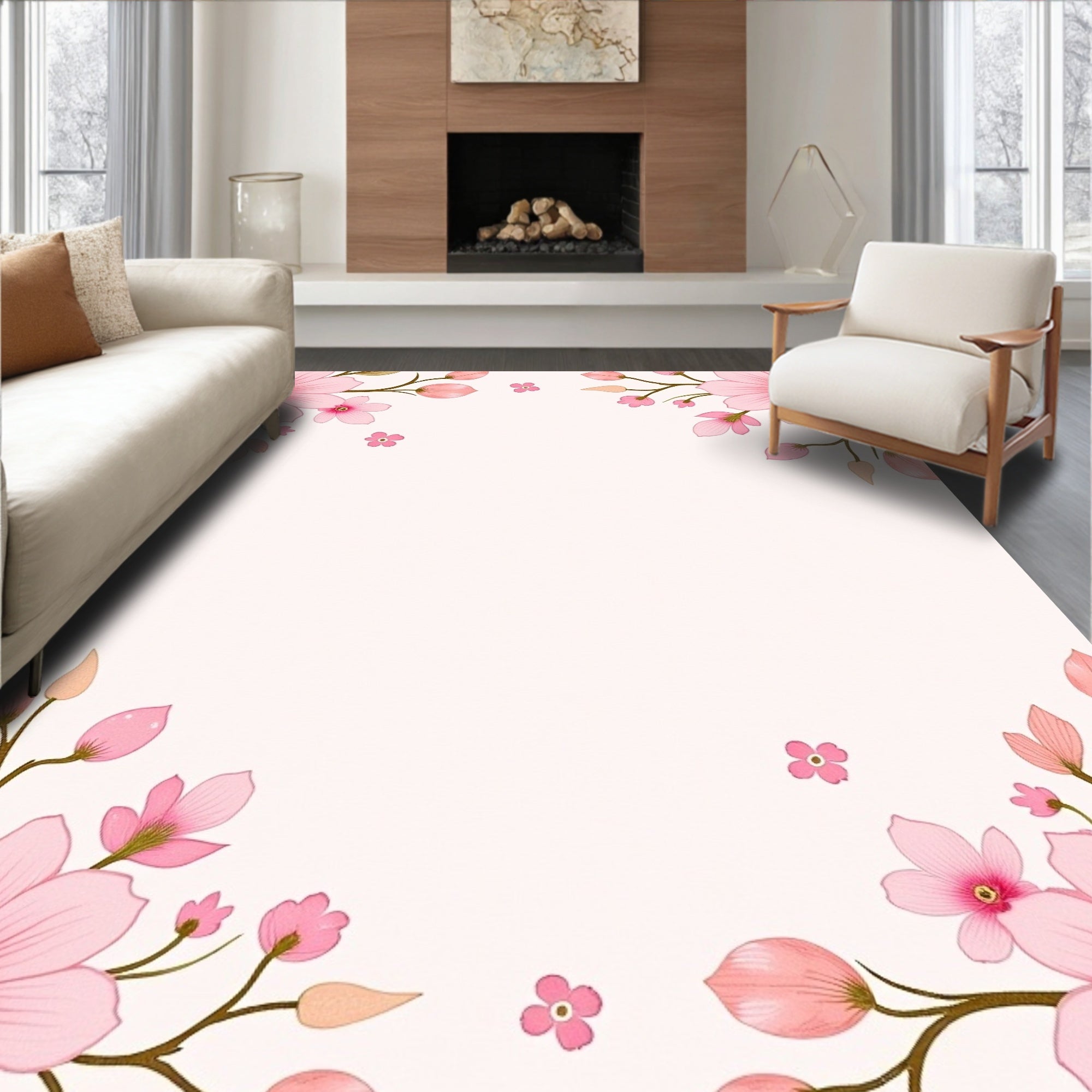 Pink Blossom Floral Pattern Rug