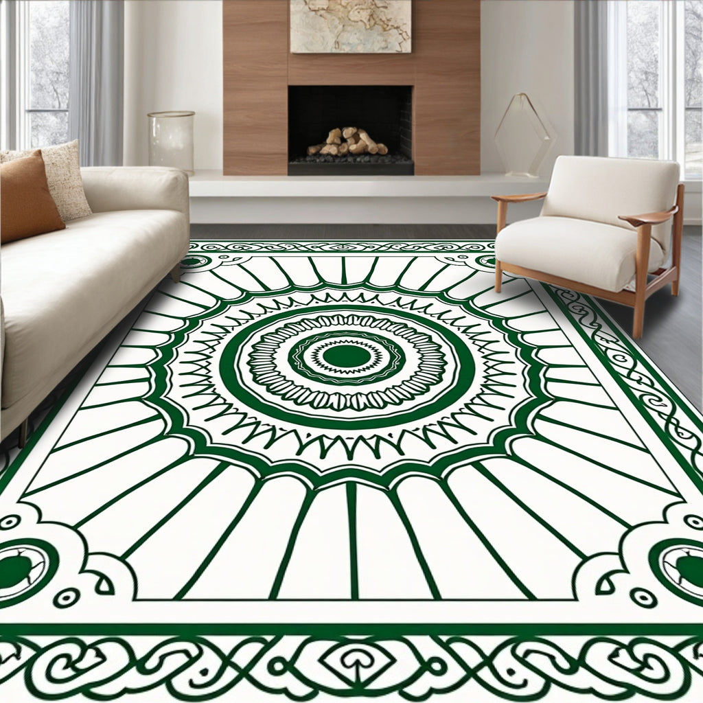 Green Intricate Floral Mandala Pattern Rug