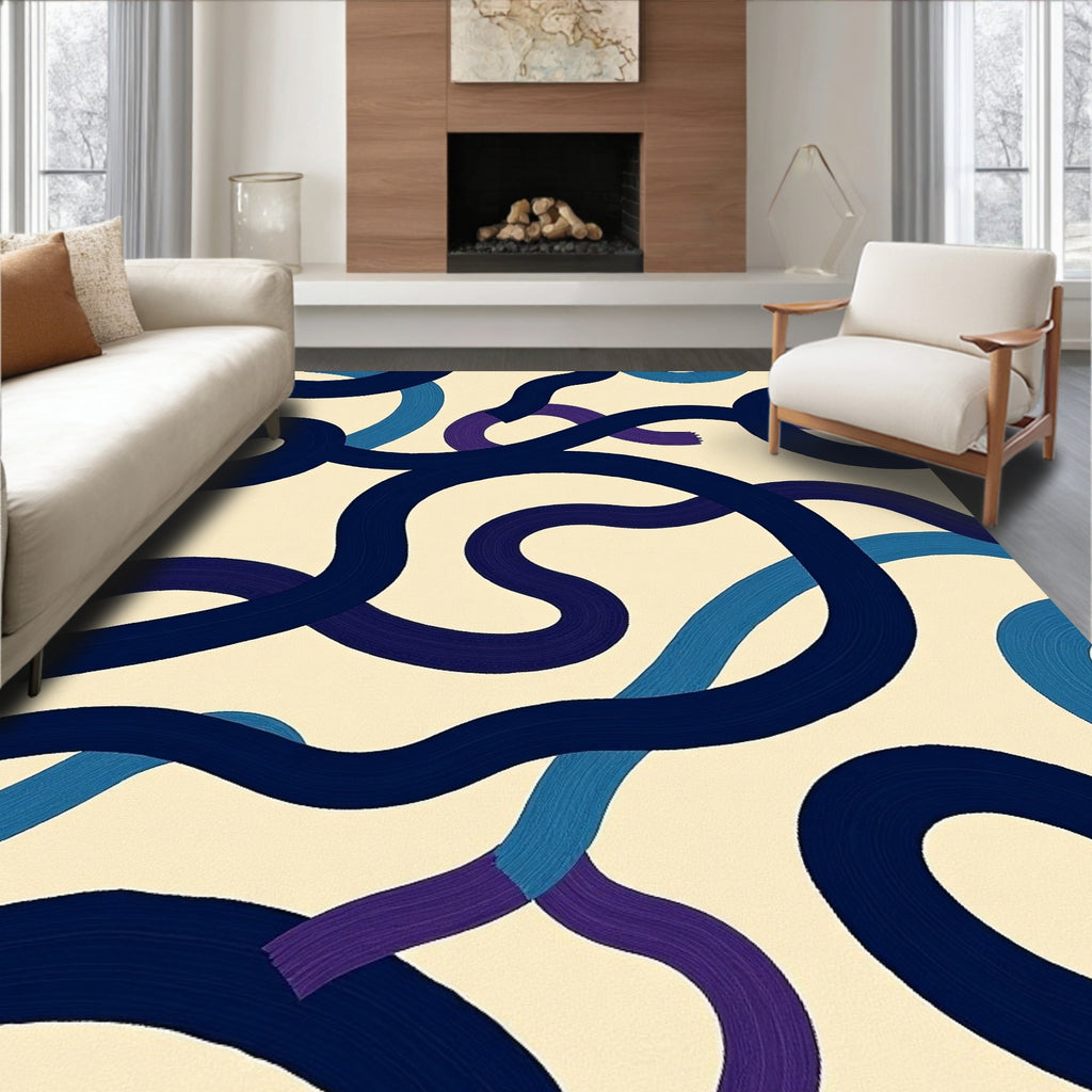 Abstract Wavy Blue Purple Ribbons Rug