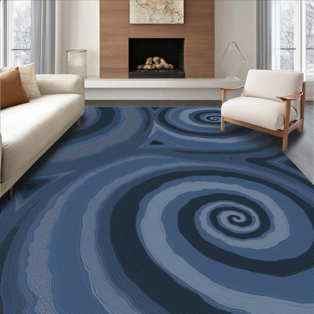 Abstract Swirl Blue Agate Design Rug