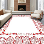 Crimson Wood Grain Circle Border Rug
