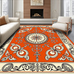 Ornate Floral Medallion Orange Cream Rug