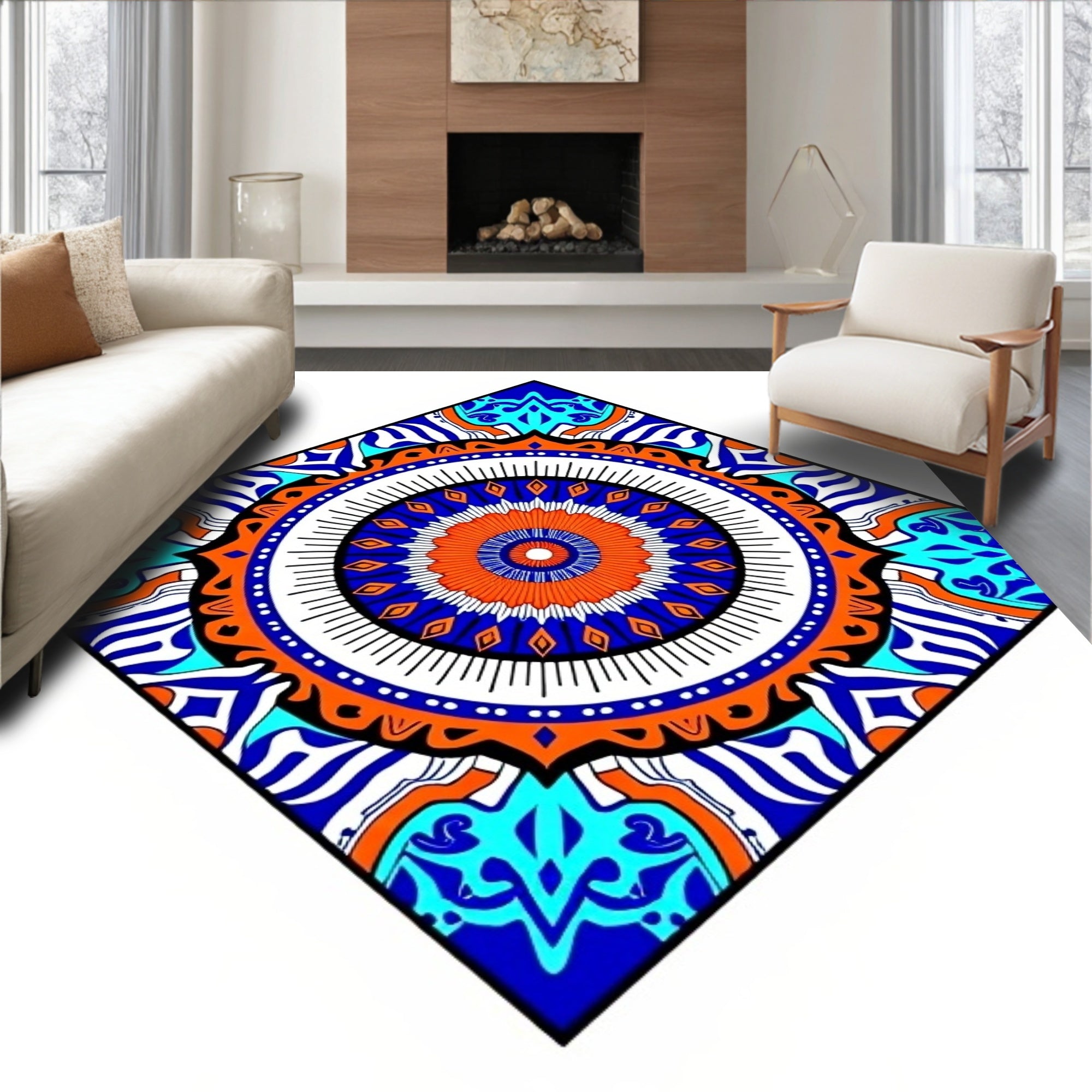 Vibrant Geometric Mandala Diamond Pattern Rug