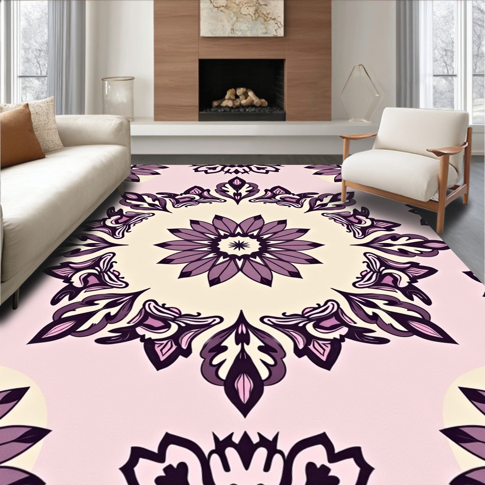 Floral Mandala Patterned Statement Rug