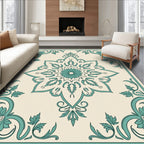 Classic Teal Floral Medallion Design Rug