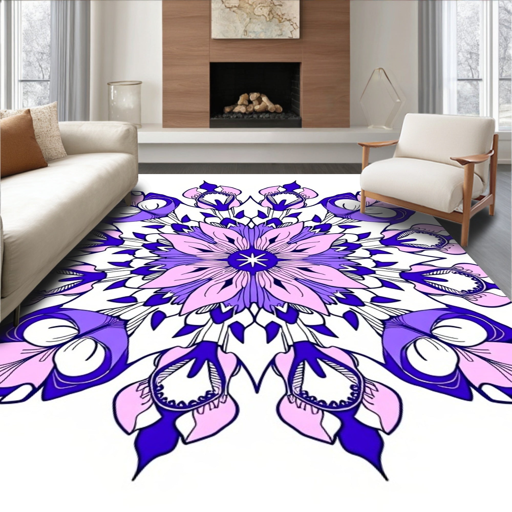 Violet Pink Floral Mandala Design Rug