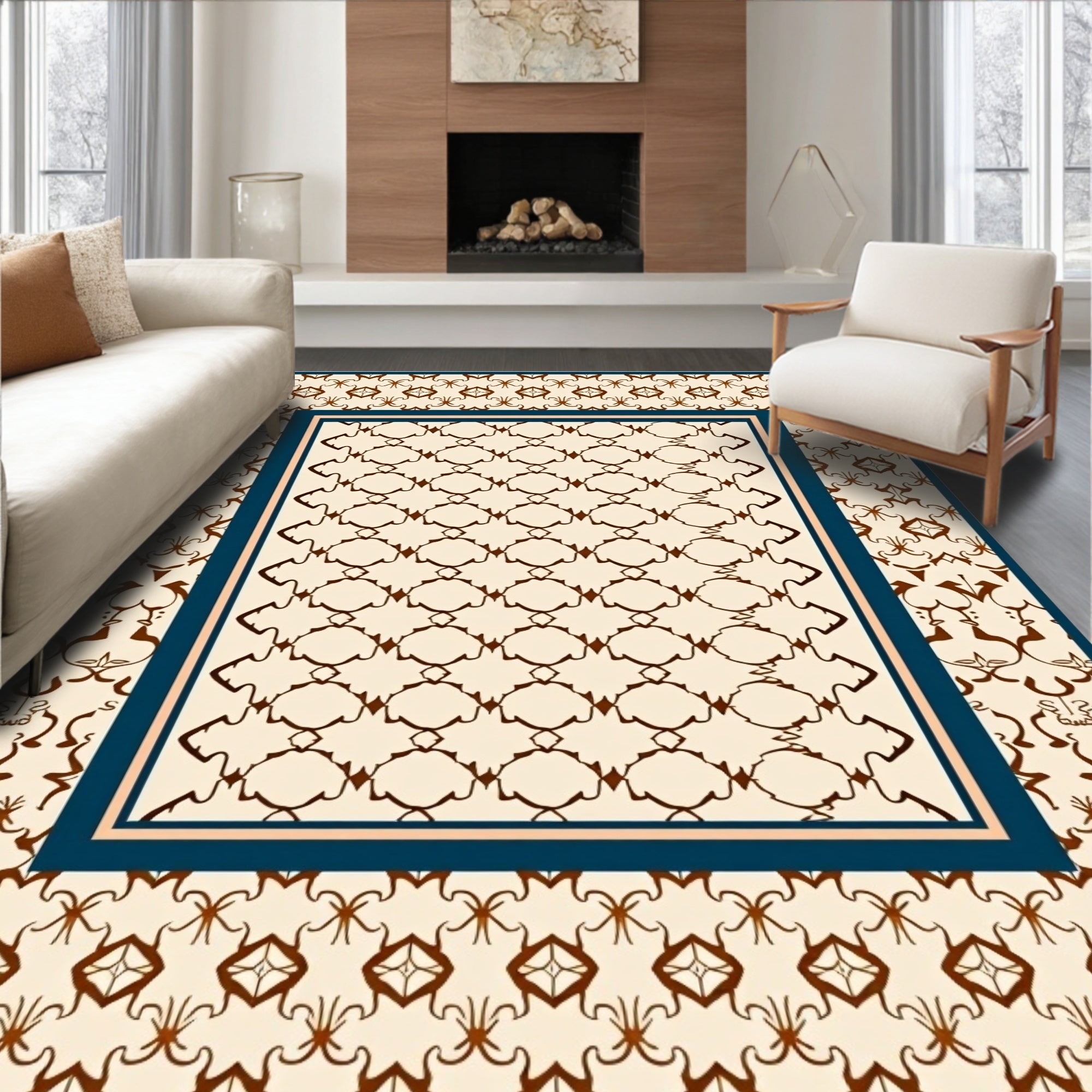 Ornate Patterned Cream Brown Rug