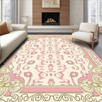 Ornate Floral Scrollwork Pink Cream Pattern Rug