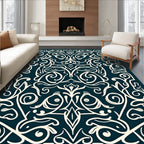 Dark Teal Floral Scroll Pattern Rug