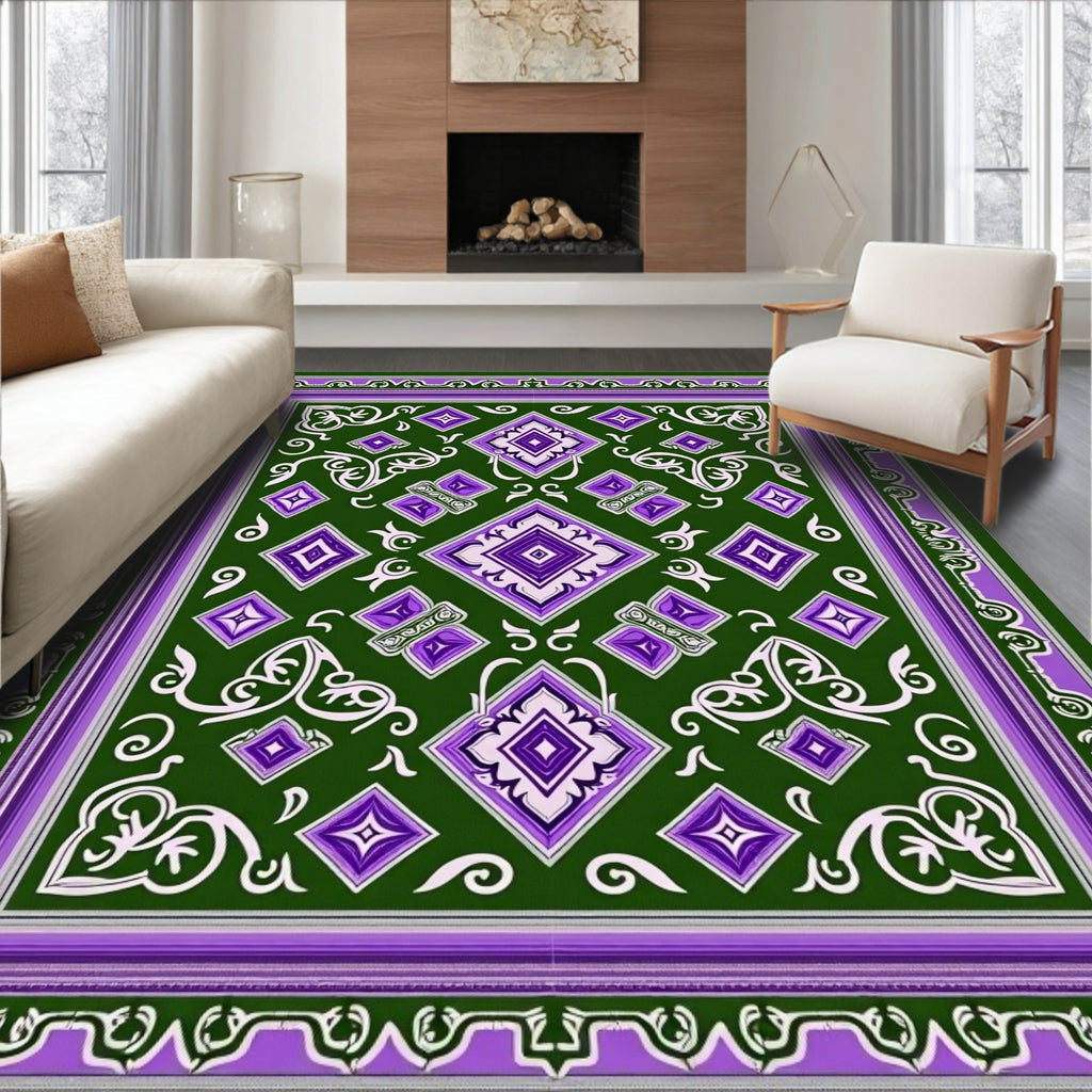 Purple 2 Diamond Floral Pattern Rug