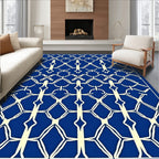 Intricate Blue Golden White Lattice Rug