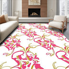 Whimsical Pink Gold Floral Scroll Rug