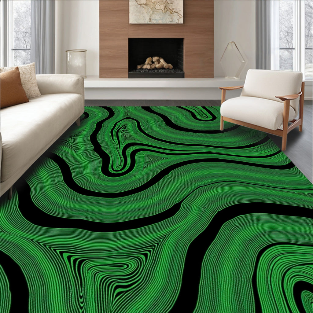 Striking Green Black Contour Rug