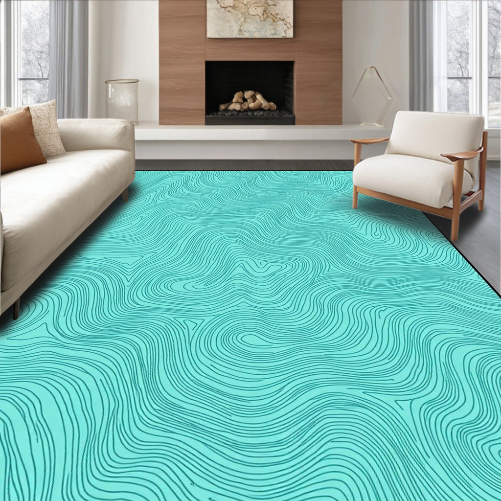 Teal Abstract Swirl Pattern Rug