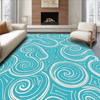Cyan Blue Swirls Triangles Design Rug