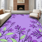 Purple Floral Botanical Leaf Pattern Rug