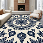 Floral Mandala Blue Cream Pattern Rug