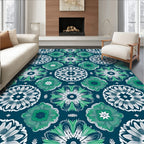 Deep Teal Emerald Mandala Bloom Rug