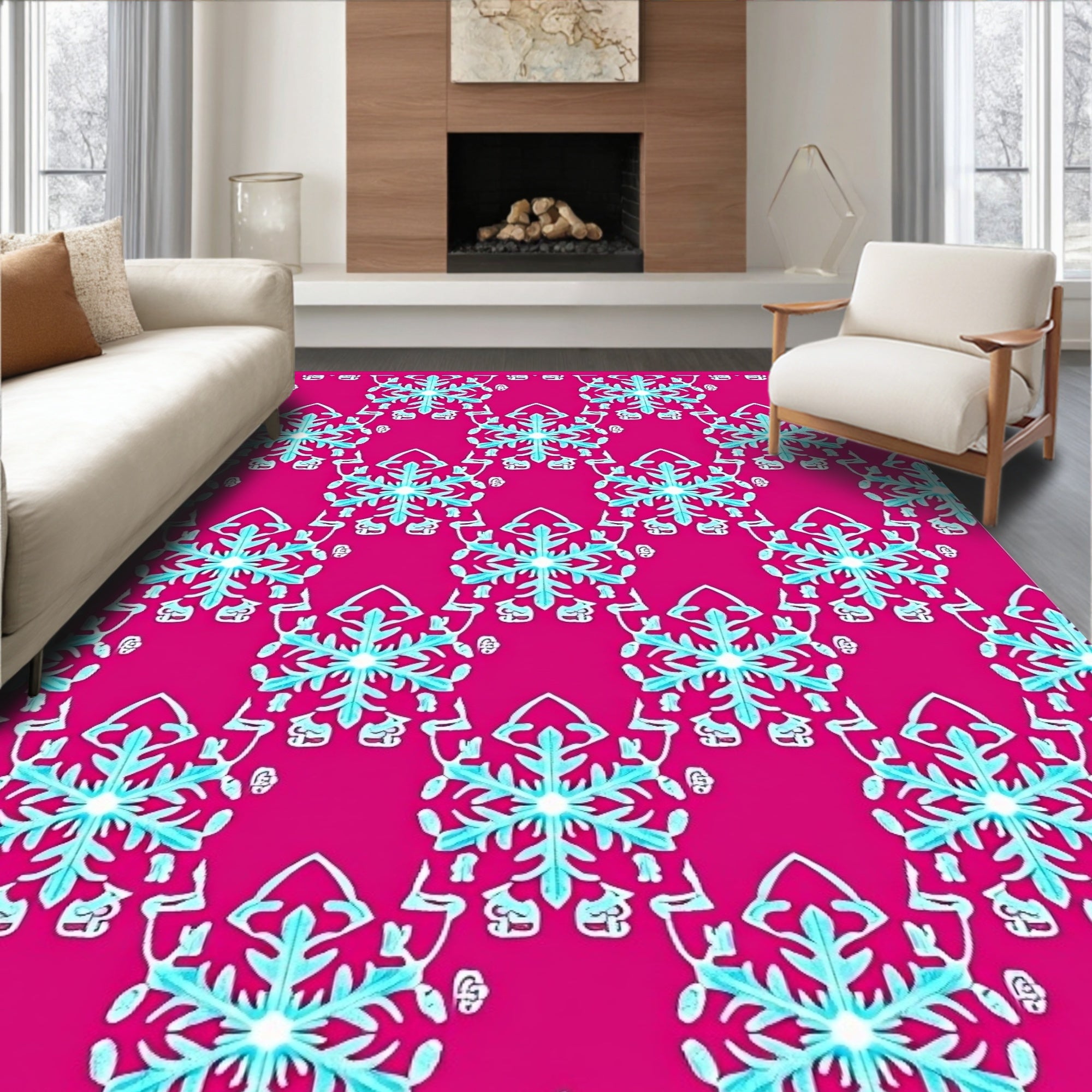 Hot Pink Snowflake Medallion Rug
