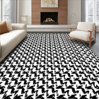 Classic Monochrome Houndstooth Pattern Rug