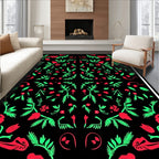 Vibrant Red Green Botanical Garden Rug
