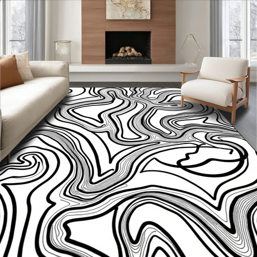 Abstract Black White Contour Rug