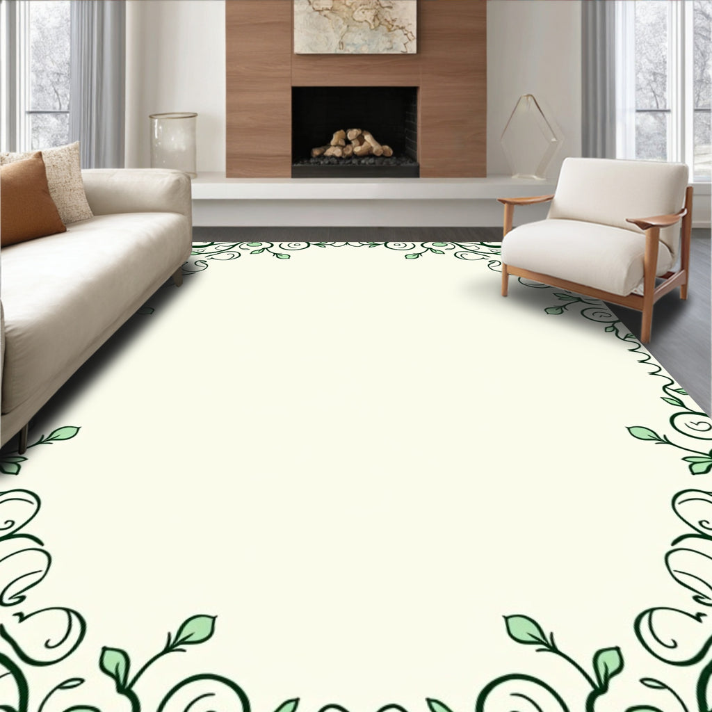 Elegant Green Floral Scrollwork Design Rug