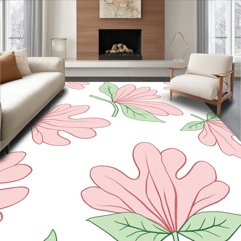 Pink Green Floral Pattern Rug