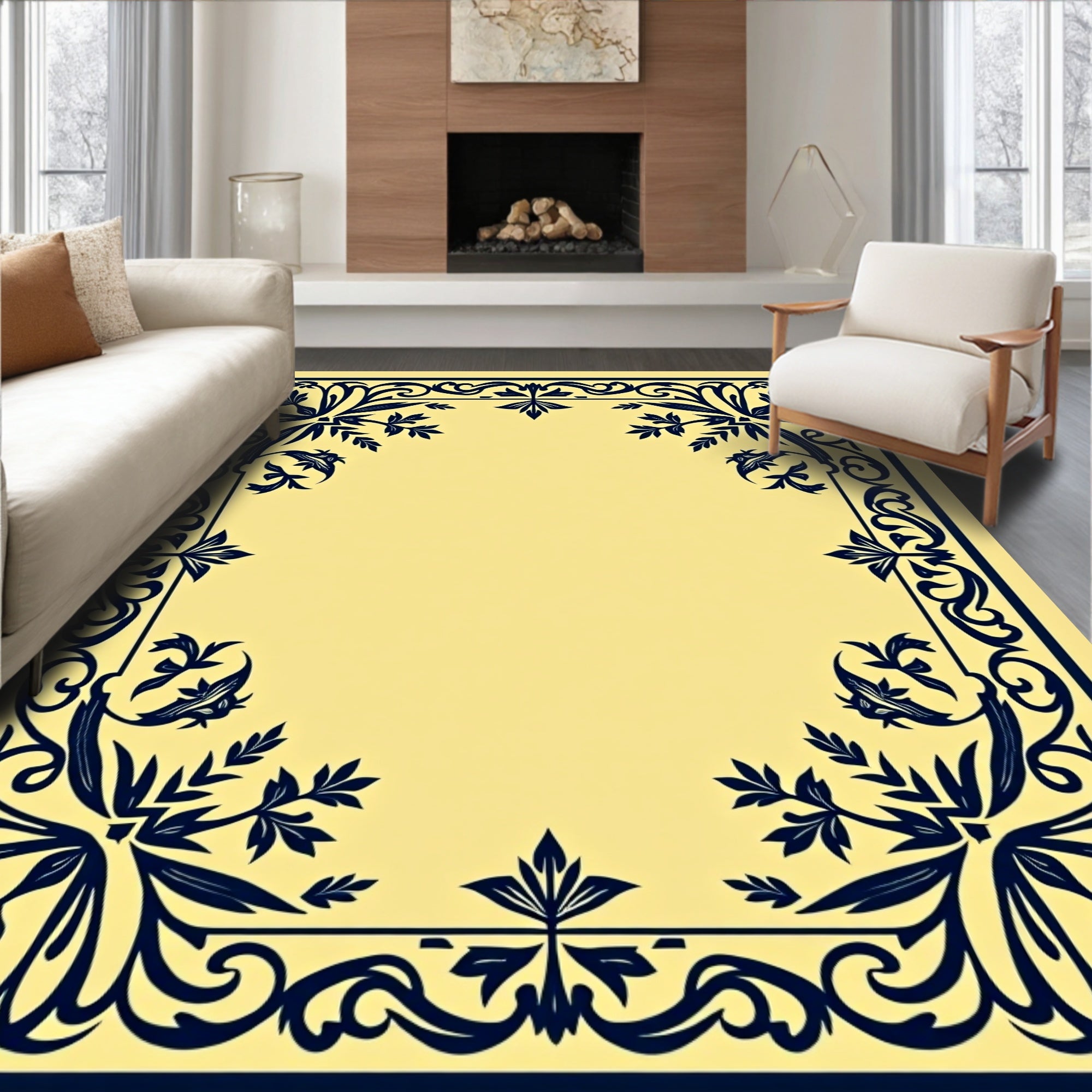 Classic Floral Border Design Rug
